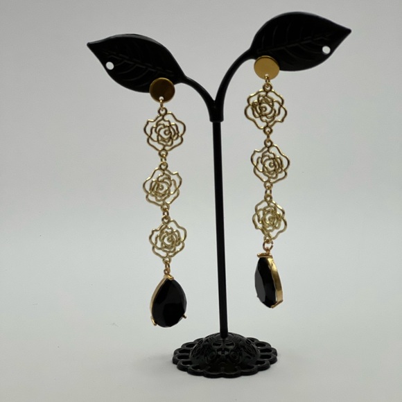 Elegant Floral Statement Earrings- Art Nouveau Rose Wedding Earrings - Picture 5 of 10